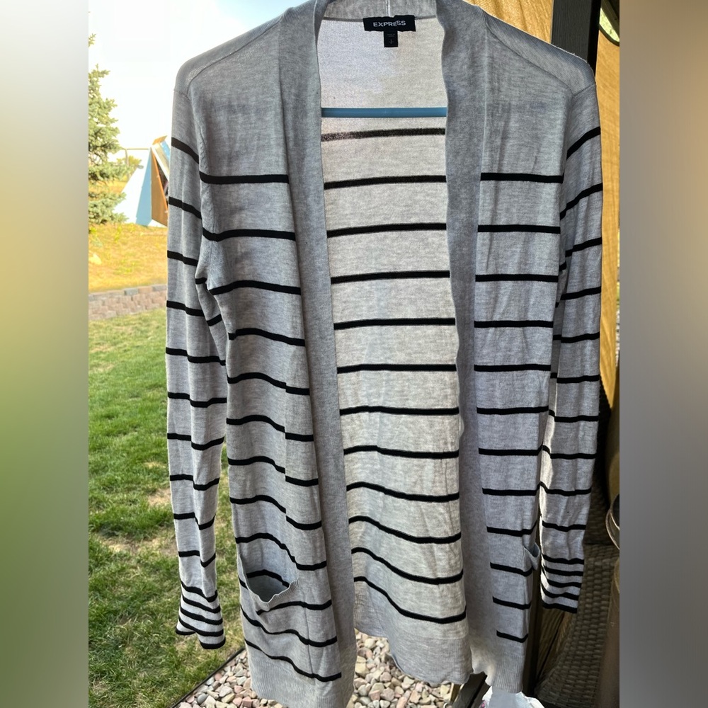 Express Black / Grey Striped Cardigan S/P